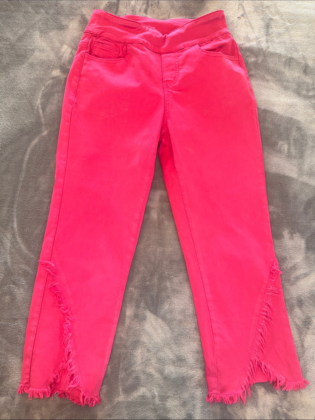 Girls Bright Pink Frayed Hem Stretch Pants